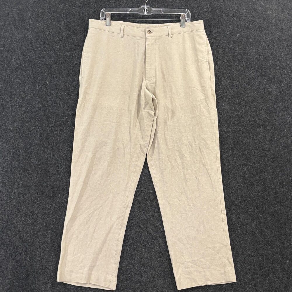 Alan Flusser Pants Men's 36x30 Beige Linen Blend Dress Casual Flat Front